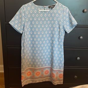 Lulu’s shift short sleeve dress that fits true to size, worn twice
